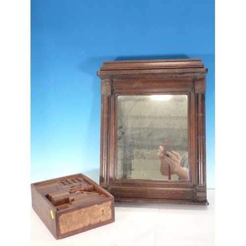 538 - *****WITHDRAWN *****

A small oak framed Wall Mirror with half round pilasters and a box a building ... 