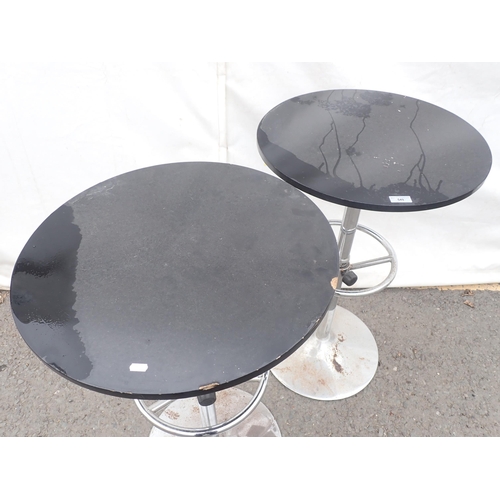 549 - A pair of circular garden Pub Tables, A/F, 3ft 3in H