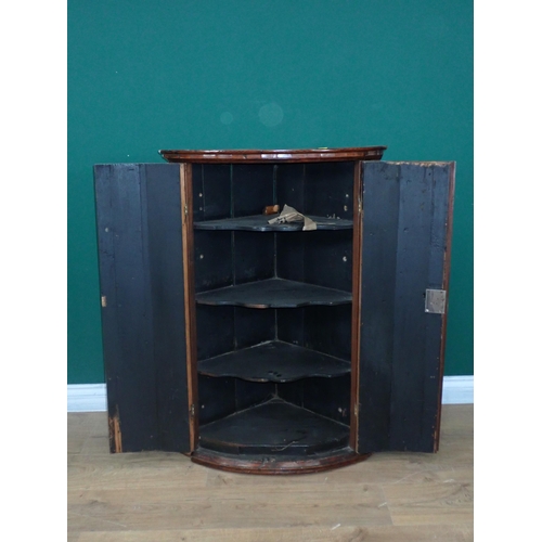 570 - An 18th Century walnut veneered bow fronted hanging Corner Cupboard 3ft 2in H x 2ft 2in W