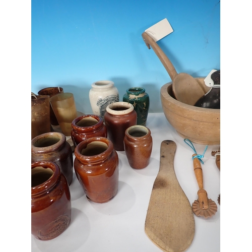 603 - Two boxes of Butter Moulds, sycamore treen Bowl, Rolling Pin, plated Card Tray, Franklin Heirloom Do... 