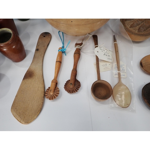 603 - Two boxes of Butter Moulds, sycamore treen Bowl, Rolling Pin, plated Card Tray, Franklin Heirloom Do... 