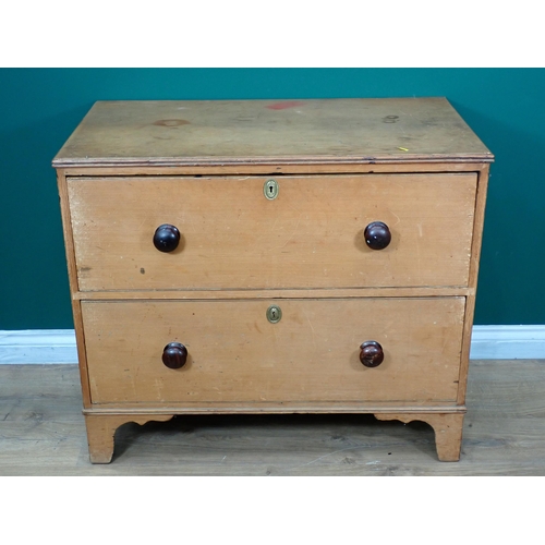 604 - A Georgian pine Chest of two drawers mounted on shaped bracket feet 3ft W x 2ft 6in H