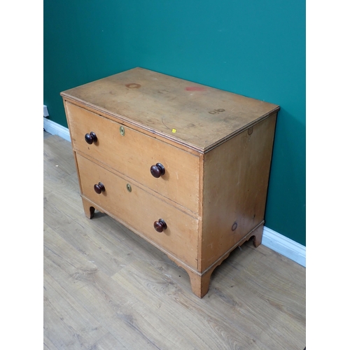 604 - A Georgian pine Chest of two drawers mounted on shaped bracket feet 3ft W x 2ft 6in H