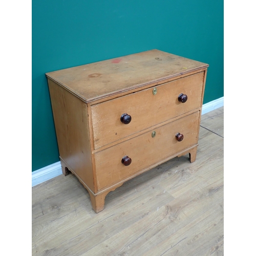 604 - A Georgian pine Chest of two drawers mounted on shaped bracket feet 3ft W x 2ft 6in H