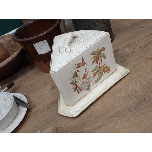 608 - A sycamore Bowl, Cheese Tester, two Plant Pots, Jug, Parian Butter Dish on Stand, Cheese Dish and Co... 