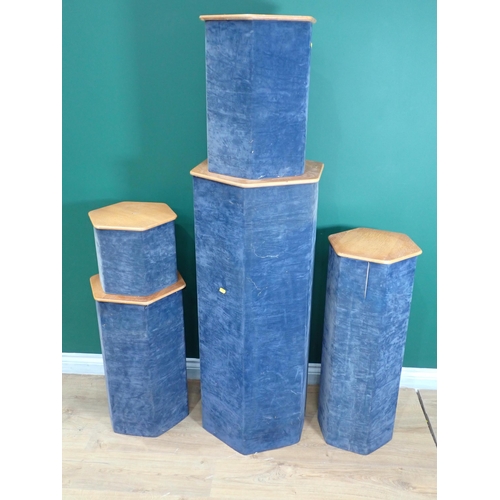 628 - Five hexagonal oak topped Stands