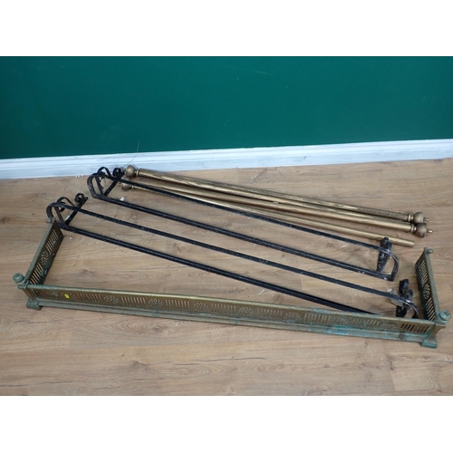 637 - Three Curtain Poles, two wall mounted Plant Shelves and a pierced brass Fender