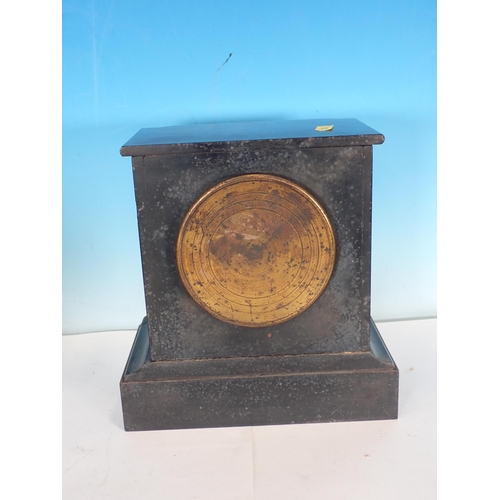 646 - A black slate and red marble Mantle Clock