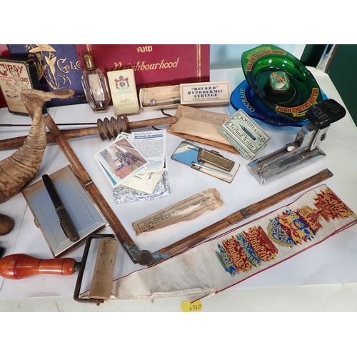 651 - A John Smiths and Courage Ashtray, Ofrex Stapler, four topographical Picture Albums, Spectacles, etc... 