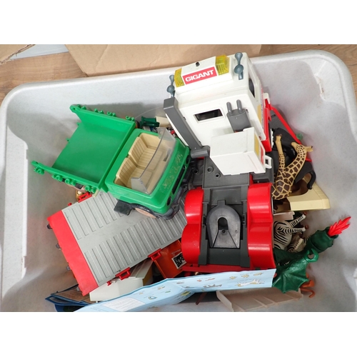 656 - Three boxes of toys including Tonka, Timpo Toys and Playmobil, etc.