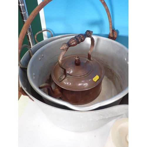 658 - Two boxes of Mixing Bowls, stoneware Bottles, Jam Pans, etc.