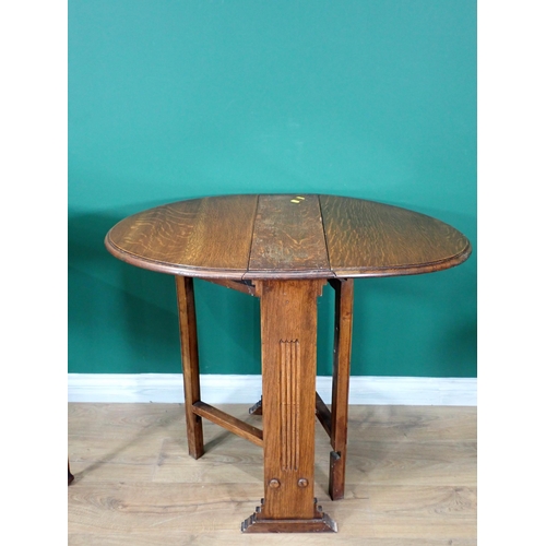 67 - A square mahogany Occasional Table, an oak Sutherland Table and two folding Cake Stands