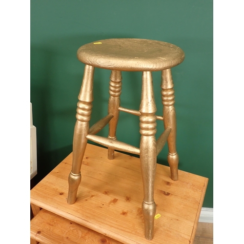 680 - A gold painted Stool, three paper Bins, pine Plant Stand, gold painted Occasional Table, oak Side Ta... 