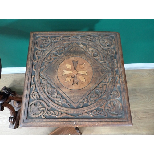 70 - A 19th Century rosewood circular Pillar Table mounted upon leafage carved baluster column and three ... 