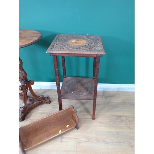 70 - A 19th Century rosewood circular Pillar Table mounted upon leafage carved baluster column and three ... 