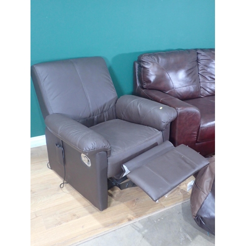 71 - A modern brown leather effect two seater Sofa 5ft W x 2ft 6in H, an electric reclining/massaging Arm... 