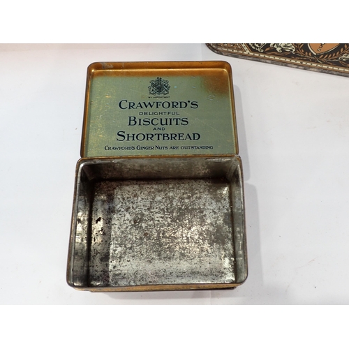 721 - A huntley and Palmer Inkstand Biscuit Tin decorated Hunting Scene, two other Tins and a commemorativ... 