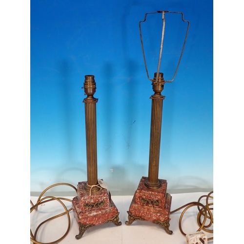 731 - A pair of brass and marble Table Lamps, 17in H, (failed PAT)