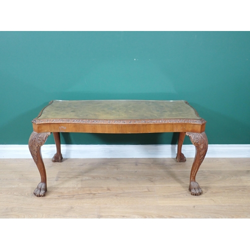 76 - A blue painted Towel Rail, a walnut Coffee Table and an oak single Chair in the 18th Century style