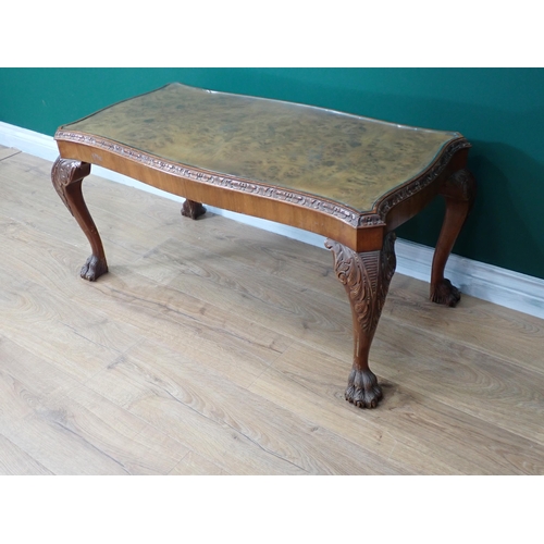 76 - A blue painted Towel Rail, a walnut Coffee Table and an oak single Chair in the 18th Century style