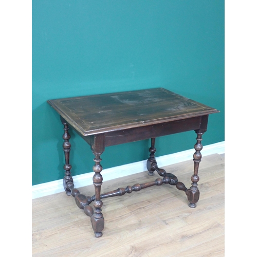 79 - An antique walnut Side Table in the Queen Anne style mounted on turned supports and H-stretcher 3ft ... 