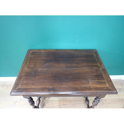 79 - An antique walnut Side Table in the Queen Anne style mounted on turned supports and H-stretcher 3ft ... 