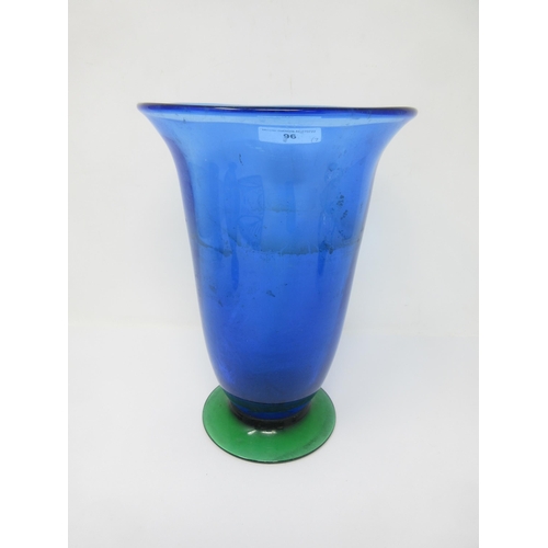 96 - An Orrefors Studio Glass Vase in blue and green, 8½in, two Kosta Boda Vases, 5in, and 4in, three pie... 