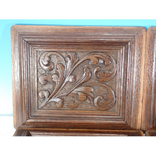 602 - Six Dutch 17th Century Panels carved with birds and leafage scrolls 12in W x 9 1/2in H