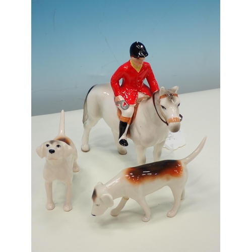 400 - A Beswick figure of grey pony with red jacket Boy rider, ( glue on horseback), a continental figure ... 