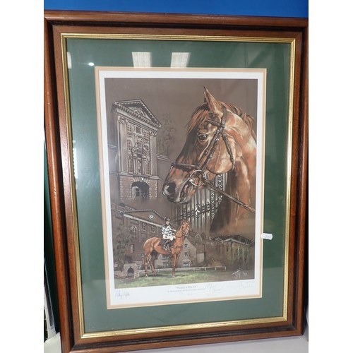 706 - Michael Heslop, a framed Print celebrating Lester Piggott, 24 x 18in and a Terry Gable 