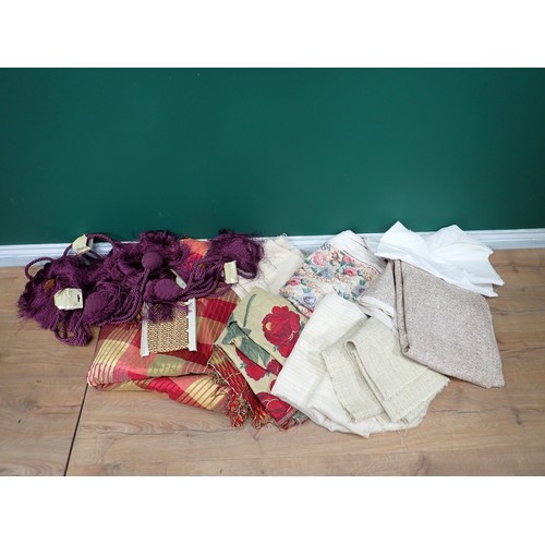 735 - A box of Table Cloths, Curtain Ties and Fabric