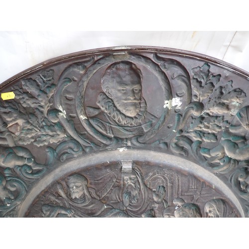 520 - A large embossed copper Plaque depicting the massacre of the innocents, 3ft 2in Diam.