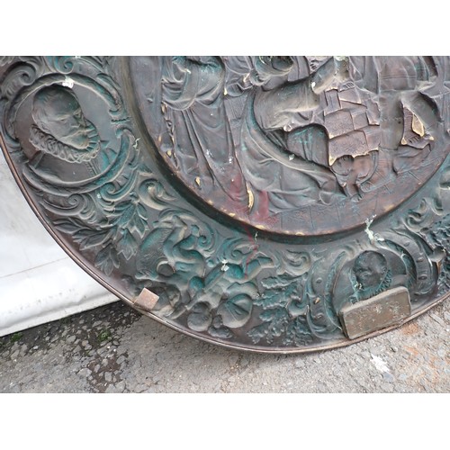 520 - A large embossed copper Plaque depicting the massacre of the innocents, 3ft 2in Diam.