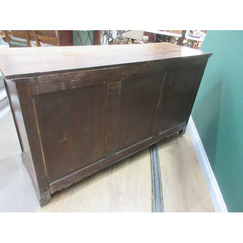 643 - An 18th Century oak and mahogany crossbanded enclosed Dresser Base fitted three frieze drawers above... 