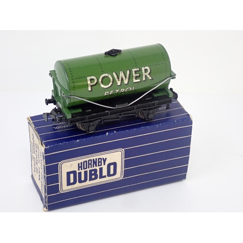 1051 - A rare Hornby-Dublo late production 'Power Petrol' Petrol Tanker in blue and white box. Tanker in ne... 