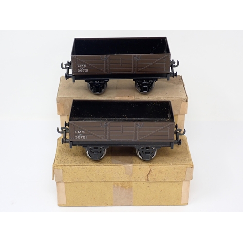 1099 - Six boxed Bassett-Lowke 0 gauge LMS 1352/0 Open Wagons, a boxed BR 1364/0 Brake Van, all near mint, ... 