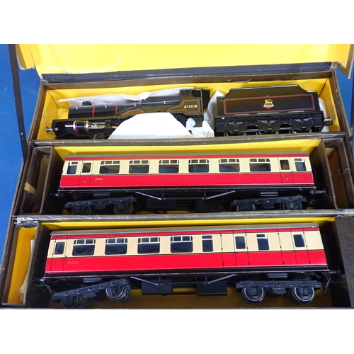 1104 - A boxed Bassett-Lowke No.754/5 0 gauge 3-rail B.R. Midland Compound Passenger Set. Generally in exce... 