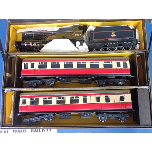 1104 - A boxed Bassett-Lowke No.754/5 0 gauge 3-rail B.R. Midland Compound Passenger Set. Generally in exce... 