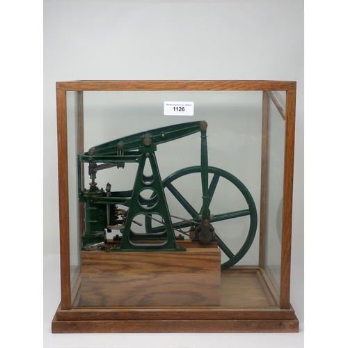 1126 - A scale model of a Stewart-Turner Beam Engine in wooden glazed case