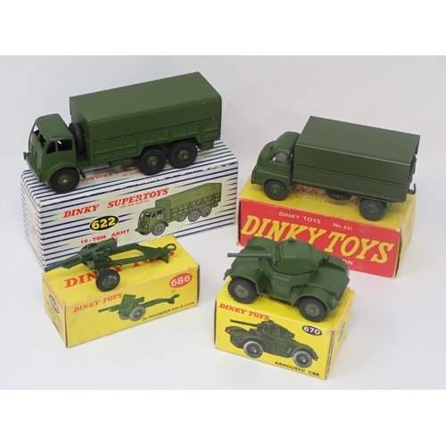 1201 - A boxed Dinky Toys No.621 3 Ton Army Wagon, a boxed No.670 Armoured Car, a boxed No.686 25pdr Gun wi... 