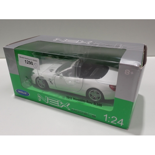 1290 - Three boxed Nex Models by Welly 1:24 Models including Chevrolet Camaro, Oldsmobile and Mercedes-Benz... 