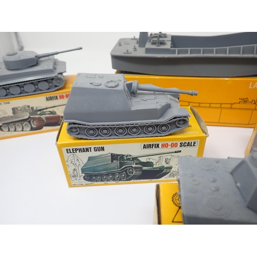 1310 - Six boxed Airfix H0-00 Scale ready to paint Military Vehicles including Landing Craft, two Panther T... 