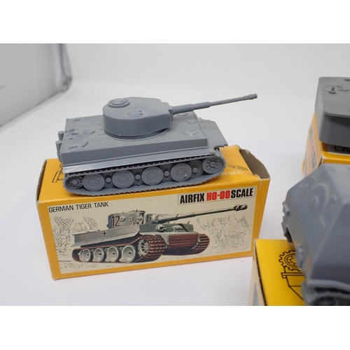 1310 - Six boxed Airfix H0-00 Scale ready to paint Military Vehicles including Landing Craft, two Panther T... 