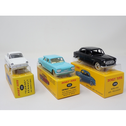 1312 - A boxed Atlas Dinky Toys No.24B French Berline 403 Peugeot, No.543 'Floride' Renault and No.552 Chev... 