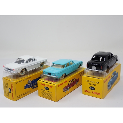 1312 - A boxed Atlas Dinky Toys No.24B French Berline 403 Peugeot, No.543 'Floride' Renault and No.552 Chev... 