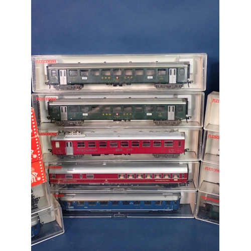 1320 - Sixteen boxed Fleischmann H0 Scale Coaches and Wagons including Nos. 5153, 5136, 5155, 5055, 5051, 5... 