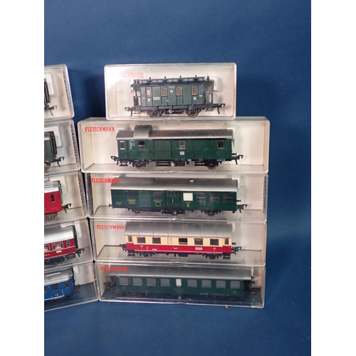 1320 - Sixteen boxed Fleischmann H0 Scale Coaches and Wagons including Nos. 5153, 5136, 5155, 5055, 5051, 5... 