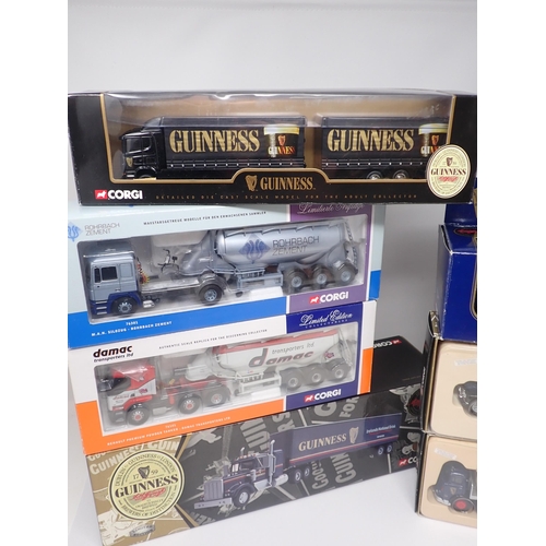 1399 - Five boxed Corgi Guinness Lorries, a boxed Corgi Damac Transporters Lorry and a boxed M.A.N. Rohrbac... 