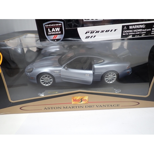 1405 - A boxed Maisto 1/18 scale Premiere Edition Morgan Aero and Aston Martin DB7 Vantage, a boxed Mazda M... 