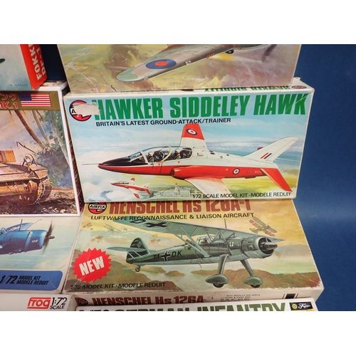 1407 - Thirteen boxed Airfix, Heller and Frog aircraft, tank and figure Kits